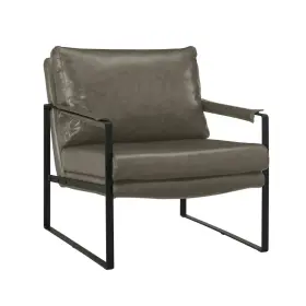 Homeroots.co 606114706892 27 Inch Dark Gray Faux Leather And Black Arm Chair