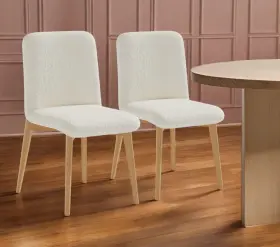 Homeroots.co 606114982340 Set Of Two Off White And Natural Boucle Upholstered Dining Side Chairs