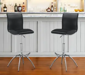 Homeroots.co 608219366896 Set Of Two Black And Silver Faux Leather Metal Low Back Adjustable Height