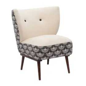 Homeroots.co 880016437416 30 Inch Cream Charcoal And Brown Geometric Tufted Wingback Chair