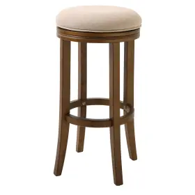 Homeroots Kitchen & Dining 512822855806 25 Inch Cream And Brown Solid Wood Swivel Backless Counter Height Bar Chair