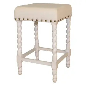 Homeroots Living Room 606114717881 24 Inch Cream And White Solid Wood Backless Counter Height Bar Chair