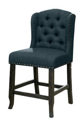 Homes Inside Out Idf-3324bk-bl-pcw Noemi Transitional Counter-height Wingback Chair Dark Blue
