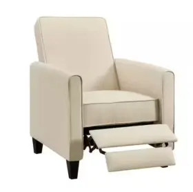99704-w Homestock Recliner Chair With Footrest Adjustable Push Back Breathable Linen Cream