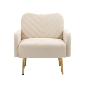 Homsof 471400981045 Modern Accent Chair Comfy Armchair Beige Leisure Single Sofa With Rose Golden