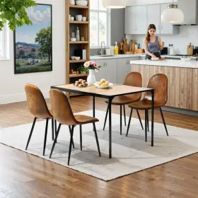 Homy Casa 784135177621 Set Of 4 Vintage Brown Soft Upholstered Cushioned Suede Dining Chairs Kitchen Ne