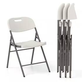 Honey Joy 445000411495 White Stackable Plastic Seat Folding Chairs With Waterproof Hdpe Set Of 4