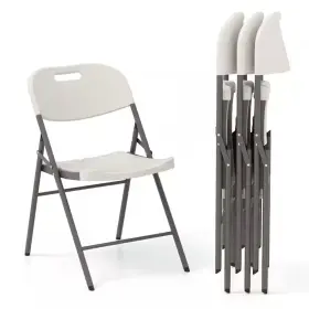 Honey Joy 445000411495 White Stackable Plastic Seat Folding Chairs With Waterproof Hdpe Set Of 4