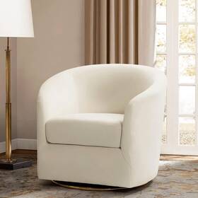 House Of Avana 601099704558039 Velvet Swivel Ivory Accent Chair With Golden Metal Base