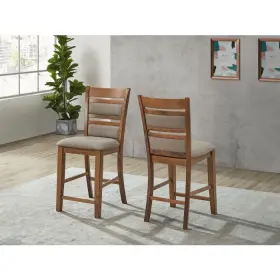 7702-mgs Hs Brown Wooden 2pcs Counter Dining Chair With Cushion Upholstered Kitchen Set