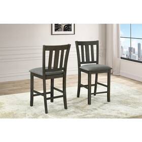 Hs 7768-6pc-mgs Gray Slat Back Wooden Counter Chair Set Of 6 With Fabric Padded Cushion