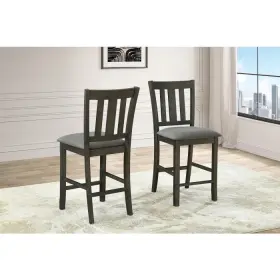 7768-6pc-mgs Hs Gray Slat Back Wooden Counter Chair Set Of 6 With Fabric Padded Cushion