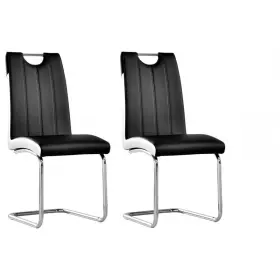 Bm-ba219bc-4pc Hs Black Faux Leather Dining Chair Set Of 4 With White Trim Metal Frame Side
