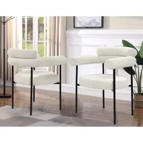 Bm-d029bc-4pc Hs Cream Boucle Upholstered Dining Chair Set Of 4 With Armrest Kitchen Side