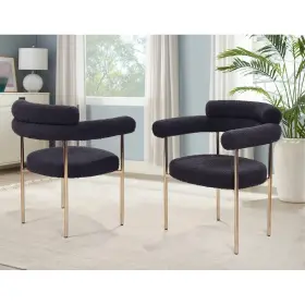 Bm-d029bcg Hs Modern Black Boucle Dining Chair Set Of 2 With Armrest Brushed Gold Trim