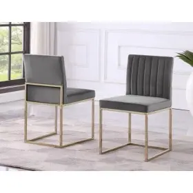 Bm-j024vgg-4pc Hs Velvet Upholstered 4 Pc Dining Chair Set Gold Metal Frame Gray