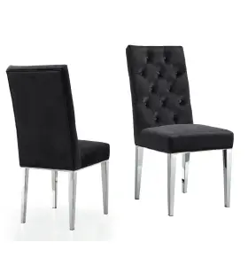 Bm-lx03blkch-4pc Hs Modern Velvet Tufted Dining Chair Set Of 4 With Chrome Finish Legs Black