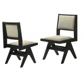 Bm-manhattch-4pc Hs Contemporary Black Wood 4pcs Dining Chair Set Light Gray Fabric Side Chairs