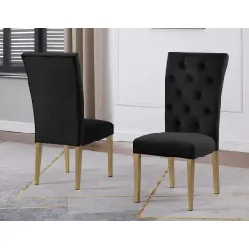 Bm-t1953bc-6pc Hs Black Velvet Upholstered Dining Chair Set Of 6 Tufted Back Kitchen Side