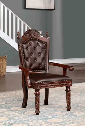 Hs11cm3144ac-2pc Hs Traditional Style 2pc Dining Arm Chair Leatherette Seat Button Tufting Backrest