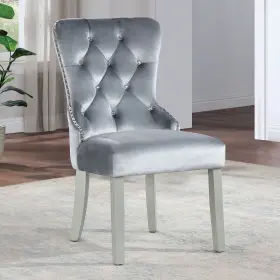 Hs11cm3241gy Hs Contemporary Style Grey Tufted 6pc Wingback Chairs Set Nailhead Trim Dining Room
