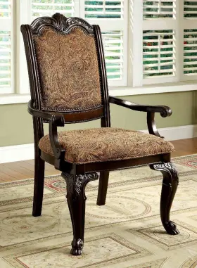 Hs11cm3319f-ac-6pc Hs Traditional Style 6pc Wooden Arm Chair Upholstered Seat Intricate Back Design
