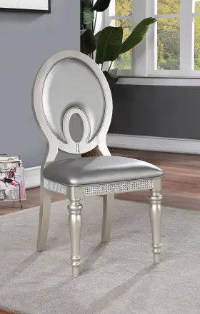 Hs11cm3541sv-sc Hs Luxury Set Of 6pc Dining Side Chairs Silver Leatherette Keyhole Back Furniture
