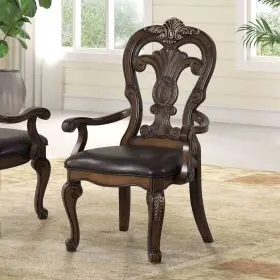 Hs11fm31003db-ac-2pc Hs Traditional Style 2pc Dining Arm Chair Gold Crown Molding Dark Brown Finish