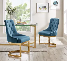 Fdc9593-an Iconic Home Gwen Dining Side Accent Chair Button Tufted Velvet Upholstery Half-moon Gold