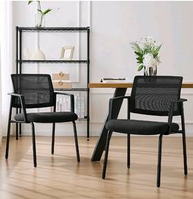Idle Way C-6462 2 Upholstered Mesh Back Stacking Arm Office Chair Sturdy Metal Padded Seat
