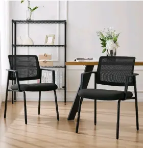 C-6462 Idle Way 2 Upholstered Mesh Back Stacking Arm Office Chair Sturdy Metal Padded Seat