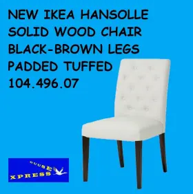 104.496.07 Ikea Hansolle Solid Wood Chair Black-brown Legs Padded And Tuffed New