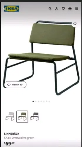 104.872.32 Ikea Linneb Ck Chair Orrsta Olive-green Steel /indoor 28 1/2 X 21 5/8 Inch Nwt