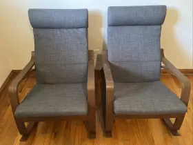 393.958.40 Ikea 2 Poang Brown/skiftebo Rocking Chairs With Dark Gray Cushions