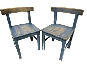 600.325.88 Ikea Sork Wooden Kids Chairs Blue Pair Child Size Nursery Seating Children Decor