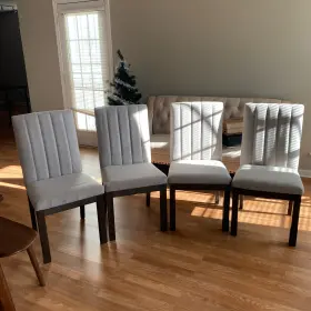D748-01 Ikea Ashley Dellbeck Greige Grey Dark Brown Upholstered Dining Set 4 Chairs