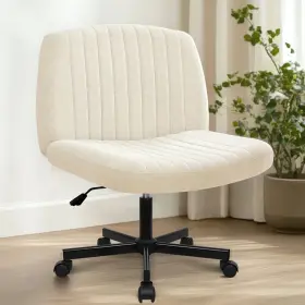Inc. 445002647632 Beige Armless Criss Cross Legged Chair With Wheels Comfy For Office/vanity/dorm