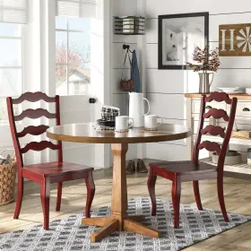 363857 Inspire Q 2 Red Antique French Ladder Back Rubber Wood Dining Chair Set Solid Finish Grain
