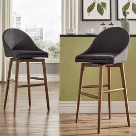 Inspire Q 782359656526 Conrad Danish Modern Swivel Walnut Bar Chairs In Charcoal Set Of 2