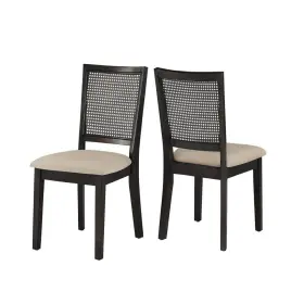 82621722 Inspire Q Set Of 2 South Hill Beige Linen Rattan Back Dining Chairs Black