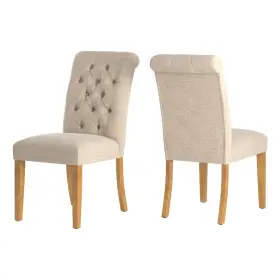 Cye206c-bl Inspire Q N1 Linen Tufted Rolled Back Wood Parsons Chairs Set Of 2 In Beige