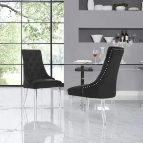 Ad53-02bk2-hd Inspired Home Winona Black Velvet Acrylic Leg Armless Dining Chair Set Of 2