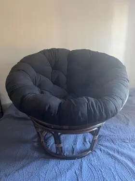 3312-tw-bk-ic International Caravan Papasan Chair Without Ttoman - Walnut Frames And Black Cushions