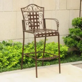 3467-2ch-rt-bn International Caravan Mandalay Iron Bar Height Chair Rustic Brown - Set Of 2