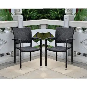 4210-sq-6ch-ch International Caravan Resin Wicker Square Back Dining Chair Chocolate Set Of 6