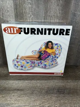 Intex 078257685172 Sealed Nos 90s Air Furniture Chair And Ottoman Clear Flower Print #68517