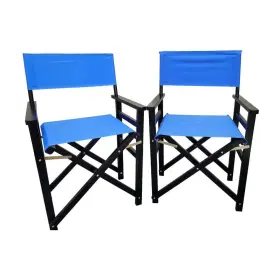 H2sa04-3ot077 Itopfox Black Finish Wooden Outdoor Lounge Chair In Blue Color Set Of 2 Folding