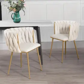 Sd01 Ivoros Velvet Dining Chairs Set Of 2 Accent With Gold Metal Legs Woven Upholst