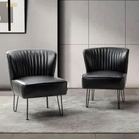 Jayden Creation 768643266343 Christiano Modern Black Faux Leather Comfy Armless Side Chair Of