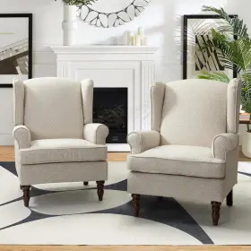 Chhd0420-tan-s2 Jayden Creation Daunus Tan Polyester Arm Chair With Turned Legs Set Of 2